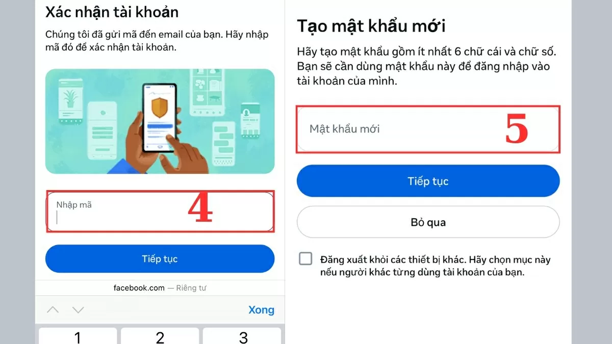 Xác nhận và đặt lại mật khẩu mới.