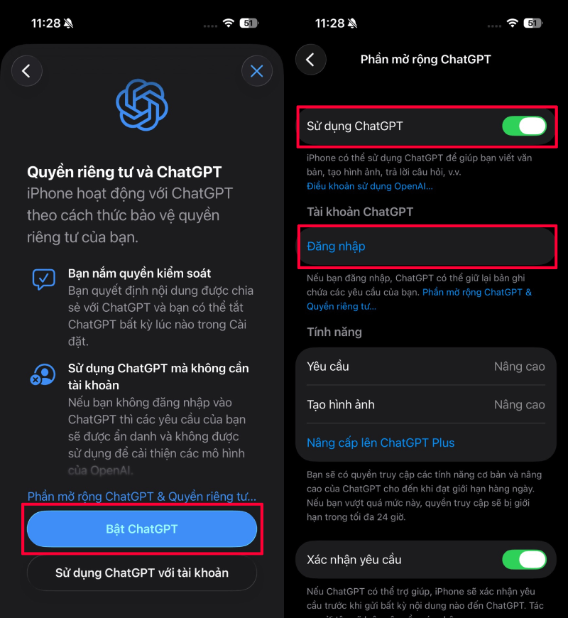 Khi cửa sổ tùy chọn hiện ra, hãy nhấn vào Bật ChatGPT để hoàn tất bước tích hợp. 