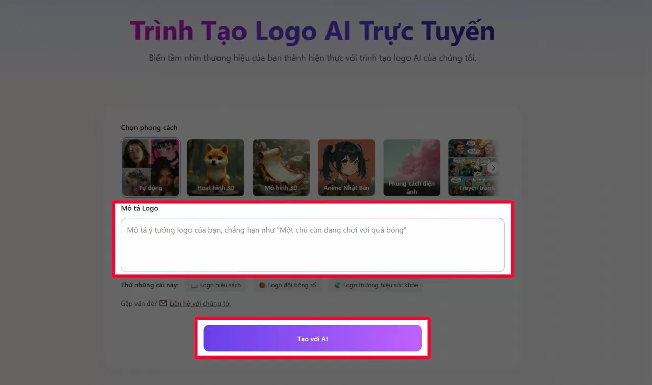 Nhập các thông tin cần thiết cho logo như tên thương hiệu, slogan (nếu có).