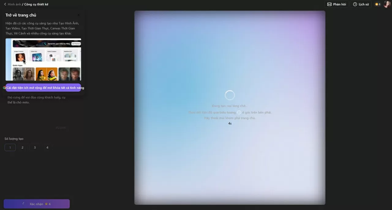 Chờ vài giây để hệ thống AI xử lý và tạo ra nhiều mẫu logo khác nhau. 