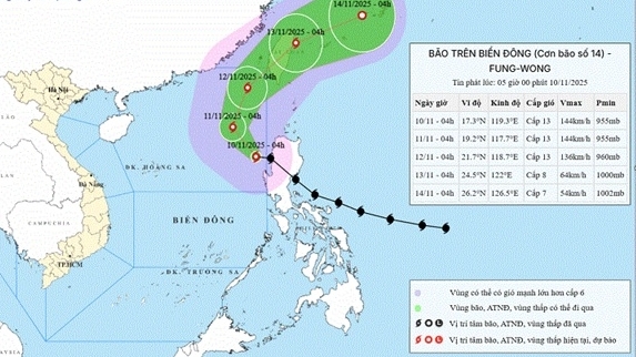 bao so 14 di chuyen tren vung bien phia dong khu vuc bac bien dong gio giat cap 16 gan tam bao song cao 8 10m