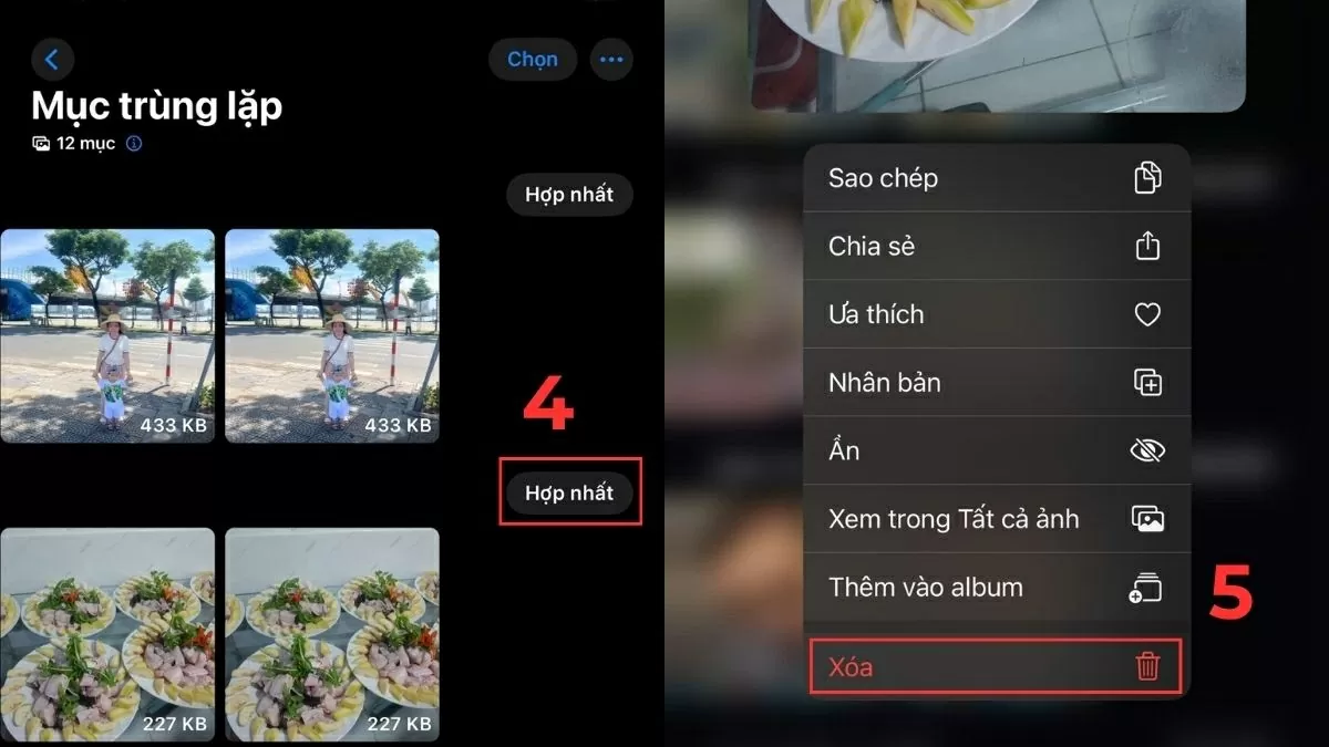Xóa hoặc hợp nhất ảnh trùng lặp.