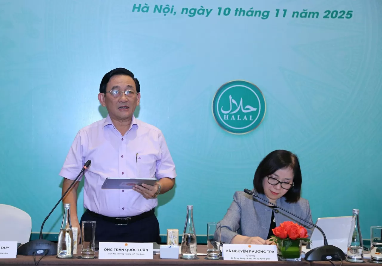 Ông Trần Quốc Tuấn, Giám đốc sở Công thương tỉnh Vĩnh Long cho biết đã chủ động tổ chức hội nghị xúc tiến Halal, đặt mục tiêu xây dựng thương hiệu “Halal Việt Nam - Halal Vĩnh Long” (Ảnh: Thành Long)