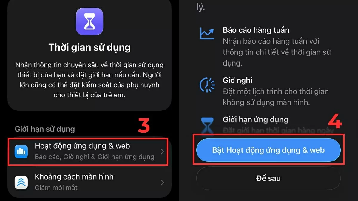 Truy cập tùy chọn Hoạt động ứng dụng & web.