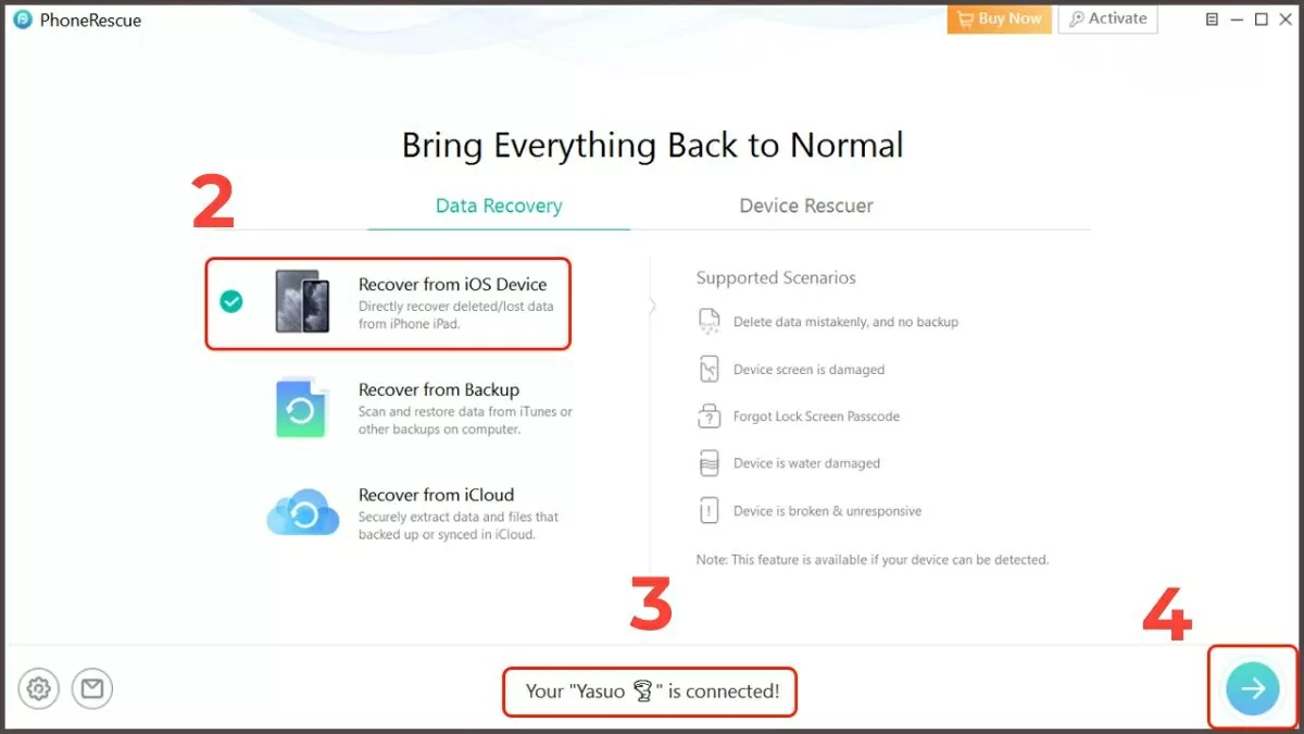 Chọn chế độ quét dữ liệu.