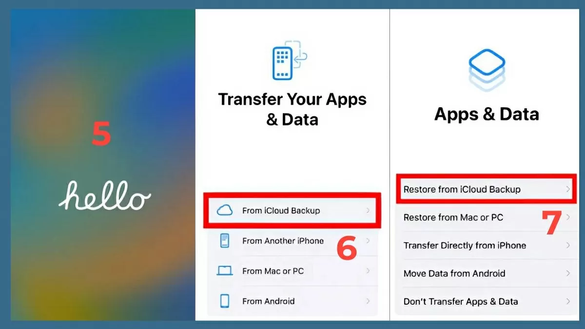 Khôi phục từ bản sao lưu iCloud hoặc iTunes.