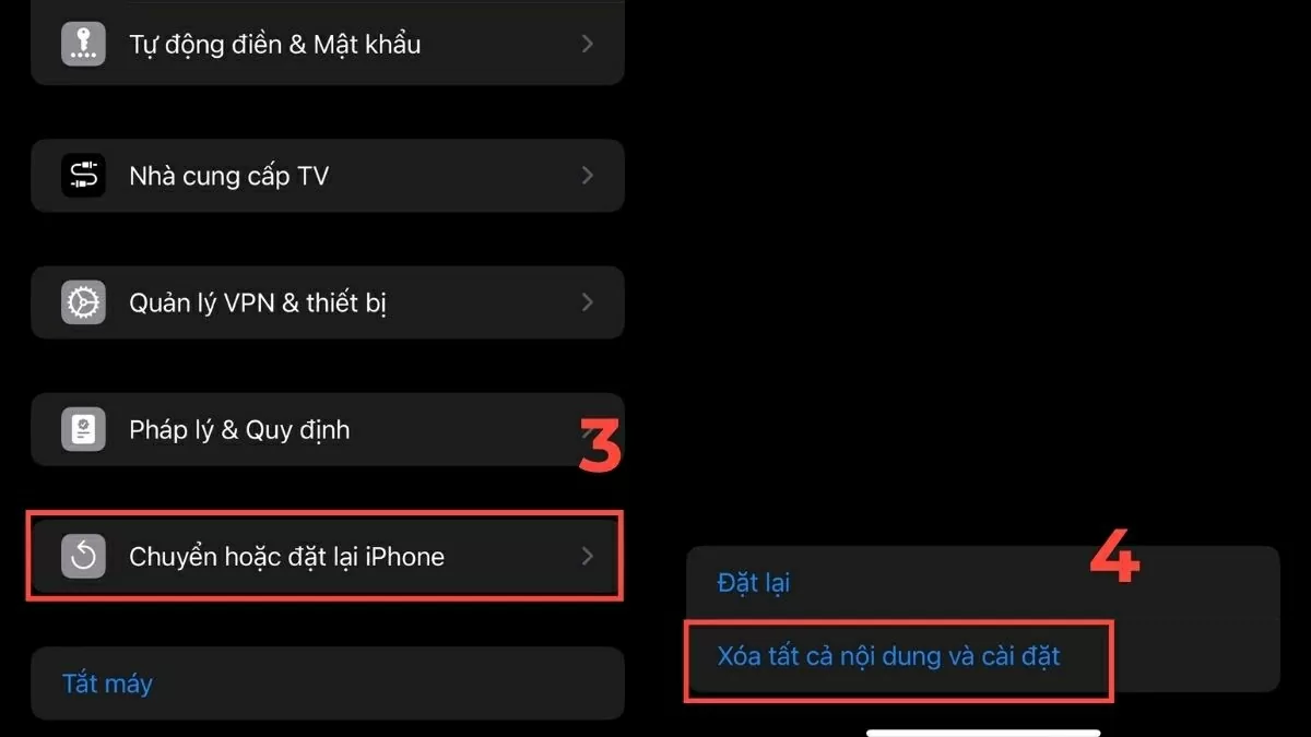 Thiết lập lại thiết bị.