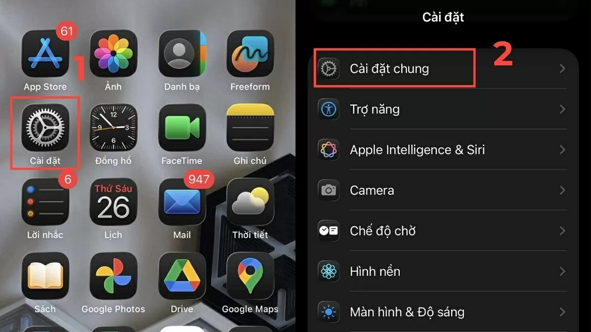 ruy cập Cài đặt và đặt lại iPhone.