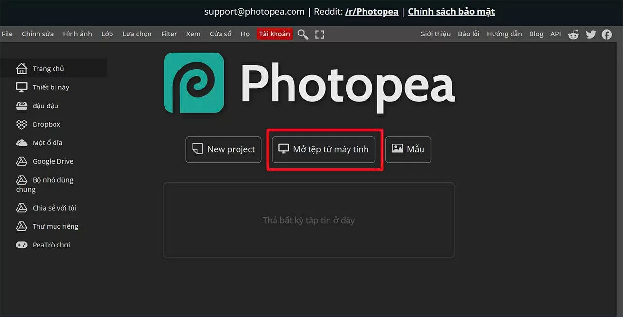 Tiếp theo, mở trình duyệt và truy cập vào website Photopea. Tiếp theo, mở trình duyệt và truy cập vào website Photopea.