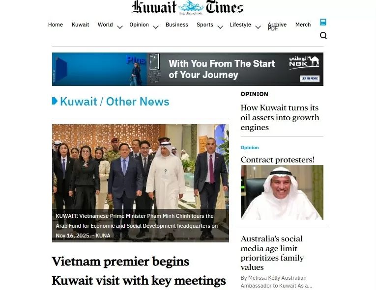 Truyền thông Kuwait: Chuyến thăm của Thủ tướng Việt Nam mở đường cho chương hợp tác mới Truyền thông Kuwait: Chuyến thăm của Thủ tướng Việt Nam mở đường cho chương hợp tác mới