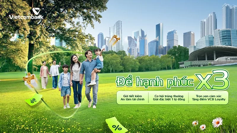 Hành trình tiết kiệm ĐỂ HẠNH PHÚC NHÂN BA: gửi tiết kiệm, nhân ba niềm vui cùng Vietcombank Hành trình tiết kiệm ĐỂ HẠNH PHÚC NHÂN BA: gửi tiết kiệm, nhân ba niềm vui cùng Vietcombank