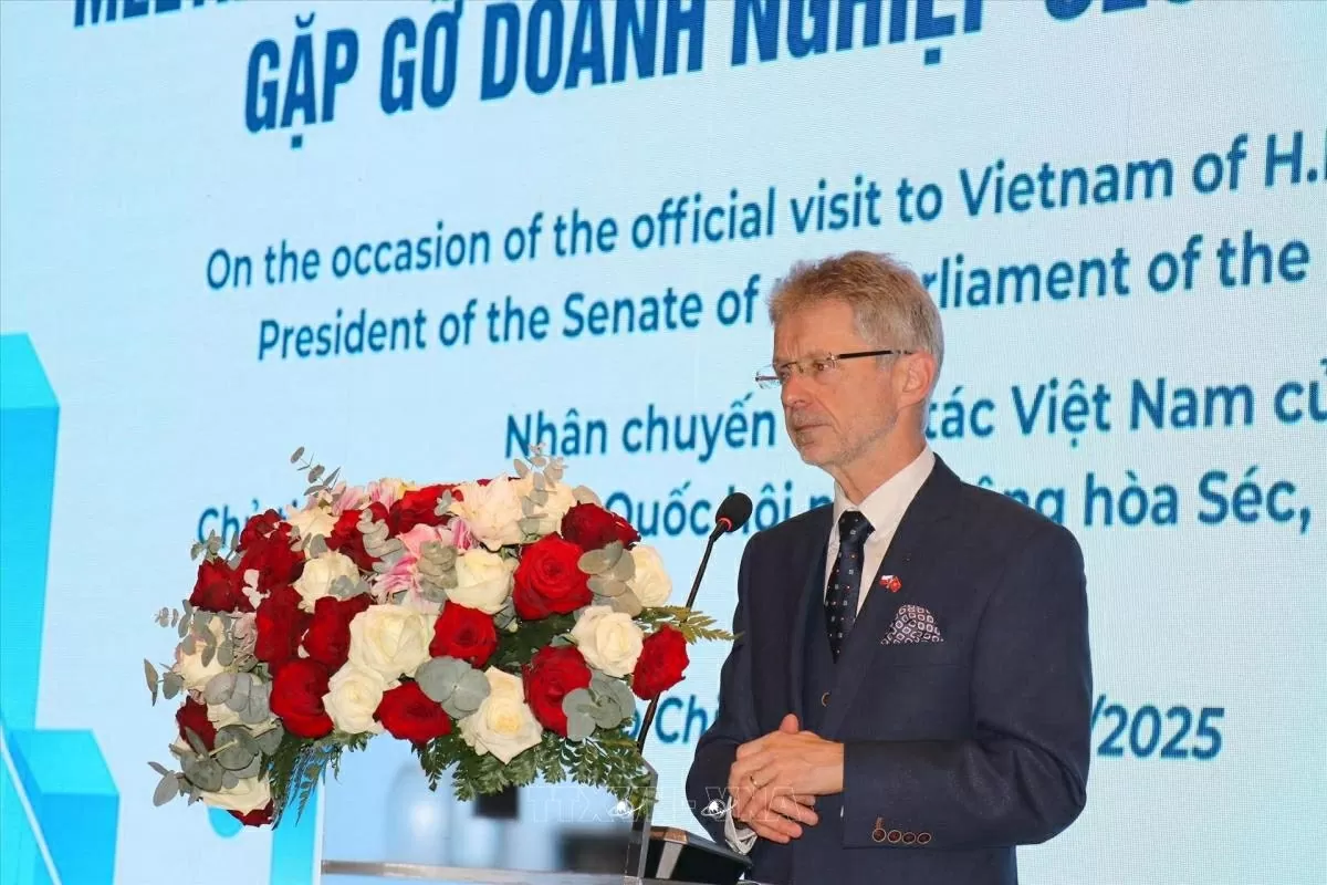 Chủ tịch Thượng viện Czech Milos Vystrcil phát biểu tại buổi Gặp gỡ doanh nghiệp Việt Nam – Czech, ngày 19/11 tại Thành phố Hồ Chí Minh. (Nguồn: TTXVN)
