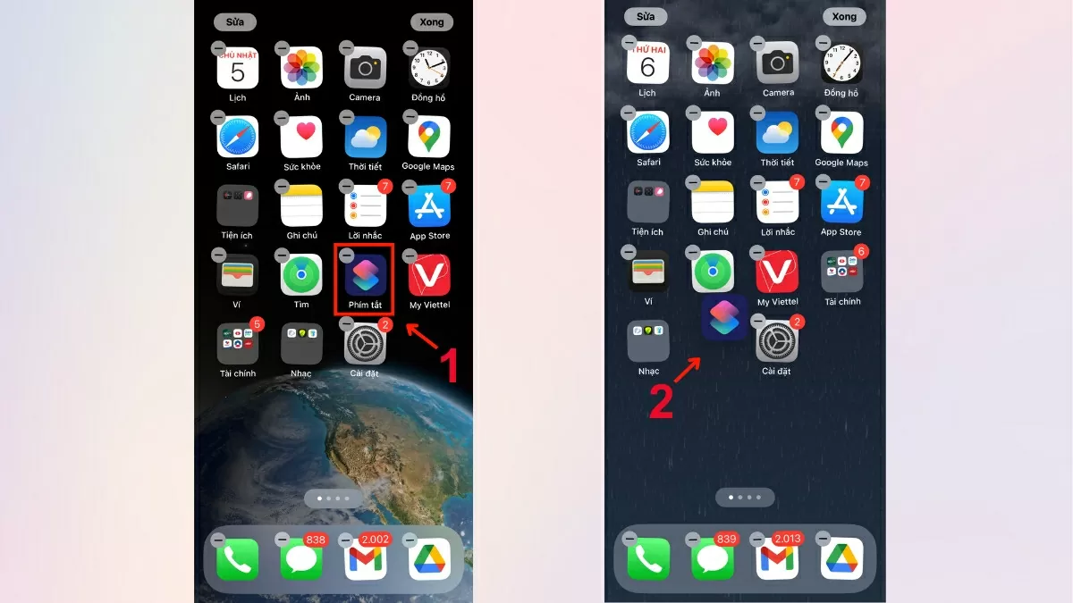 Chạm và giữ ứng dụng. Chạm và giữ ứng dụng.