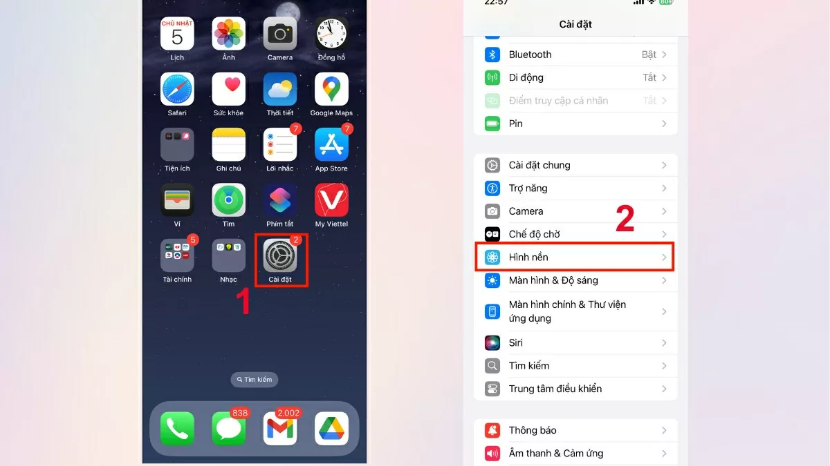 Mở mục Hình nền.
