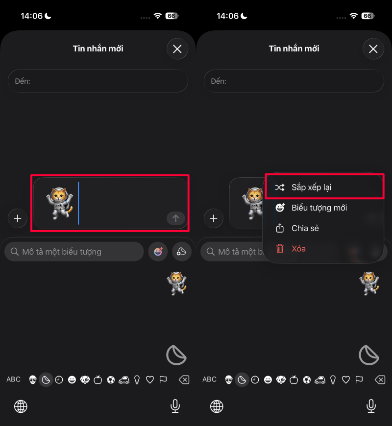 Trong trường hợp Genmoji chưa đạt yêu cầu hoặc bạn muốn loại bỏ một mẫu không vừa ý. Trong trường hợp Genmoji chưa đạt yêu cầu hoặc bạn muốn loại bỏ một mẫu không vừa ý.
