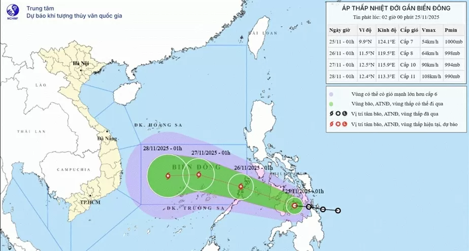 Áp thấp nhiệt đới trên khu vực miền Trung Philippines có khả năng đi vào giữa Biển Đông, mạnh thành bão, cường độ gió giật cấp 12