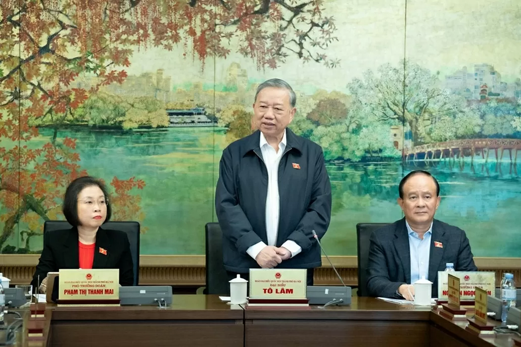 Tổng Bí thư Tô Lâm phát biểu tại Tổ 1 - Đoàn Đại biểu Quốc hội thành phố Hà Nội sáng 25/11. (Nguồn: Quốc hội)