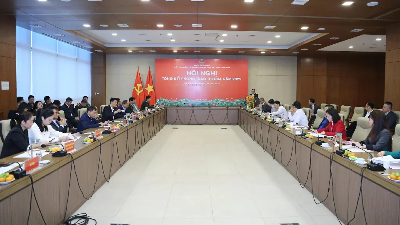 Toàn cảnh Hội nghị Tổng kết phong trào thi đua năm 2025 của 4 Khối thi đua hệ cơ yêu. (Ảnh: Thành Long)