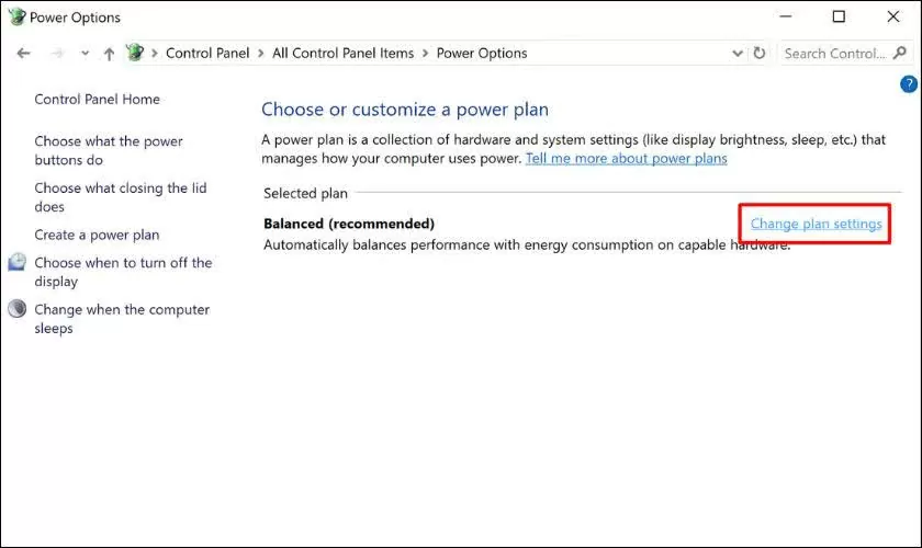 Chỉnh Change plan settings.