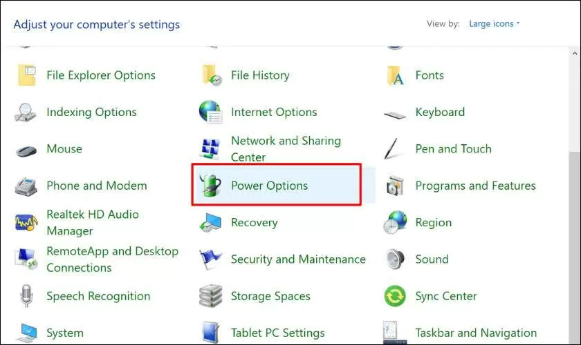 Chọn Power Options.