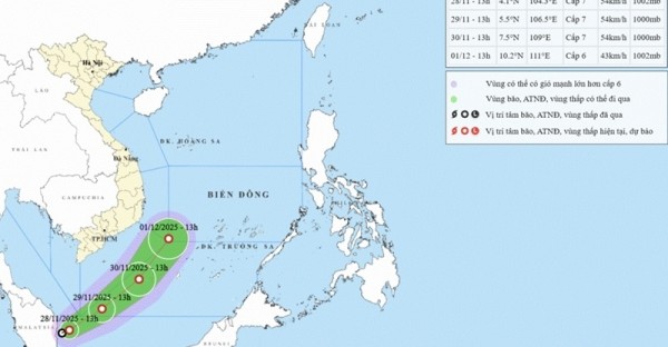 Áp thấp nhiệt đới ven biển phía Đông Malaysia có khả năng đi vào vùng biển phía Tây Nam khu vực Nam Biển Đông