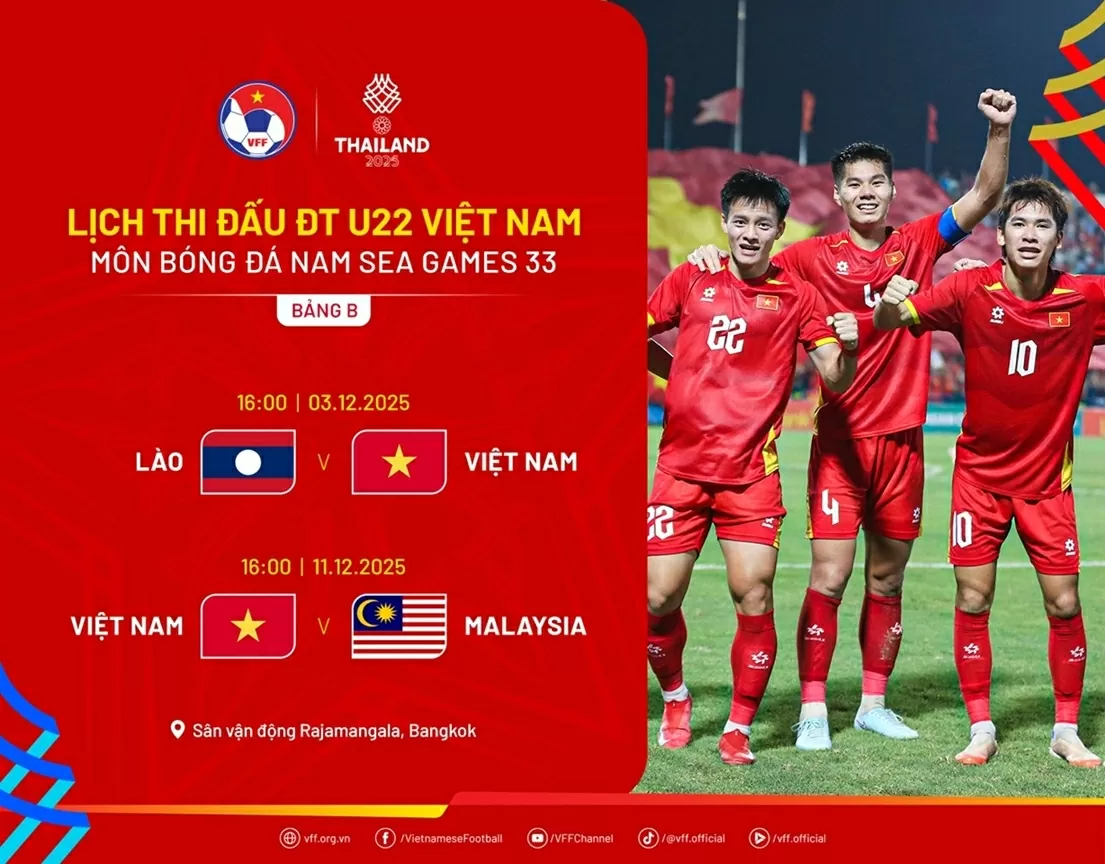Lịch thi đấu của U22 Việt Nam tại môn bóng đá nam SEA Games 33