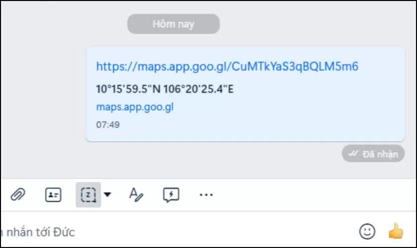Quay lại cuộc trò chuyện Zalo trên máy tính.