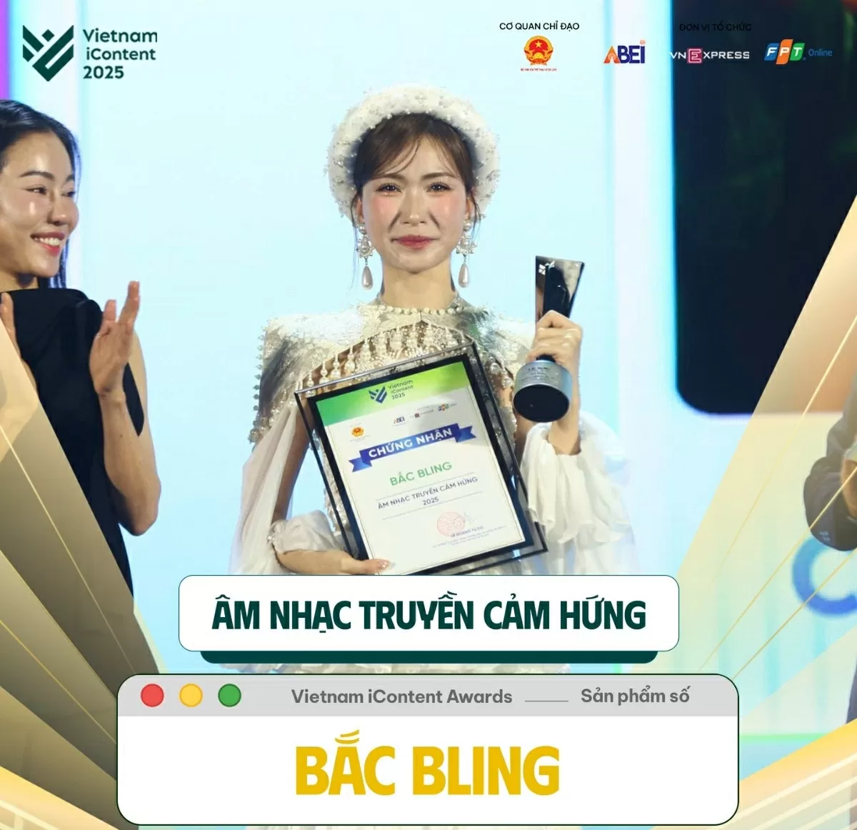 Bắc Bling của Hòa Minzy nhận giải Âm nhạc truyền cảm hứng năm nay. (Nguồn: BTC) Bắc Bling của Hòa Minzy nhận giải Âm nhạc truyền cảm hứng năm nay. (Nguồn: BTC)