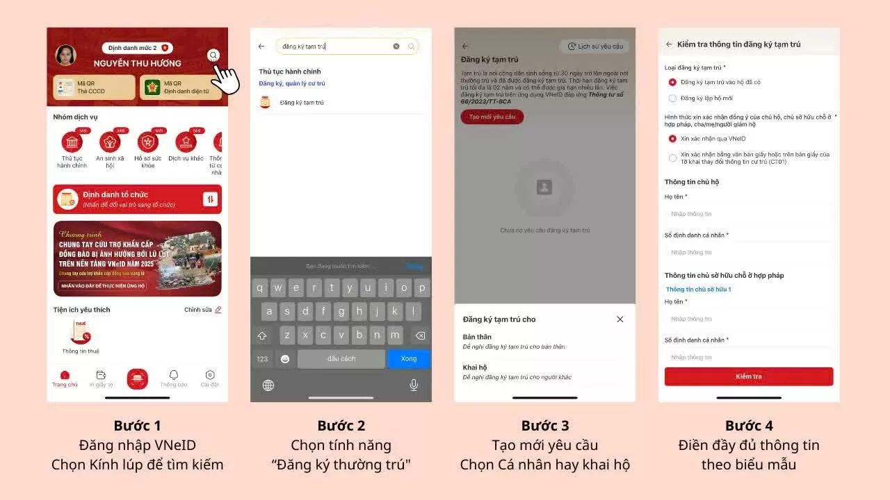 Hướng dẫn đăng ký tạm trú, thông báo lưu trú, thường trú trên VNeID mới nhất 2025 Hướng dẫn đăng ký tạm trú, thông báo lưu trú, thường trú trên VNeID 2025