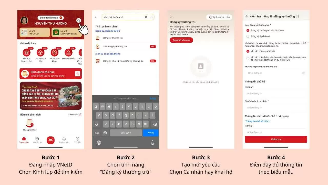 Hướng dẫn đăng ký tạm trú, thông báo lưu trú, thường trú trên VNeID mới nhất 2025 Hướng dẫn đăng ký tạm trú, thông báo lưu trú, thường trú trên VNeID 2025