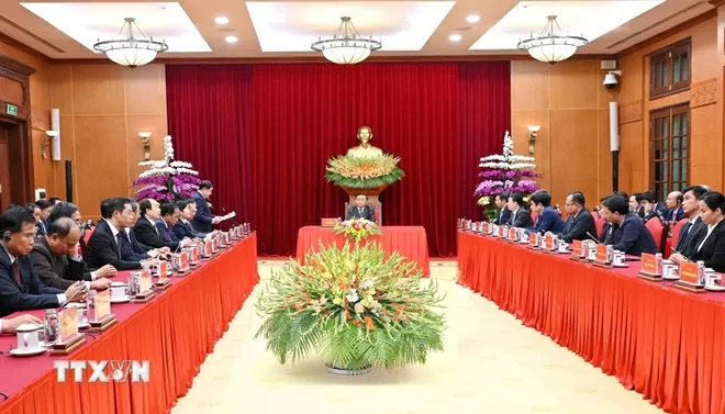 Ủy viên Bộ Chính trị, Thường trực Ban Bí thư Trần Cẩm Tú tiếp đoàn cán bộ cao cấp Đảng Nhân dân Cách mạnh Lào