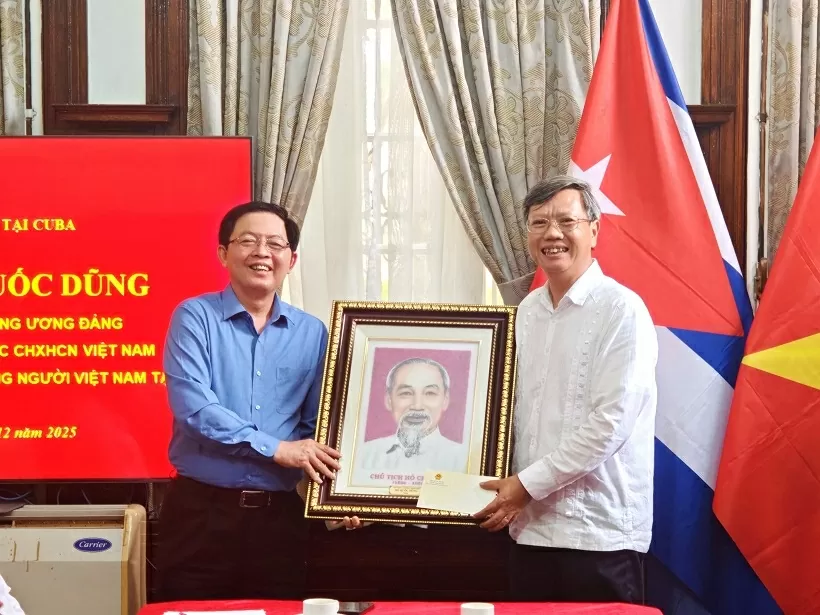 Phó Thủ tướng Hồ Quốc Dũng trao quà lưu niệm cho Đại sứ Lê Quang Long.