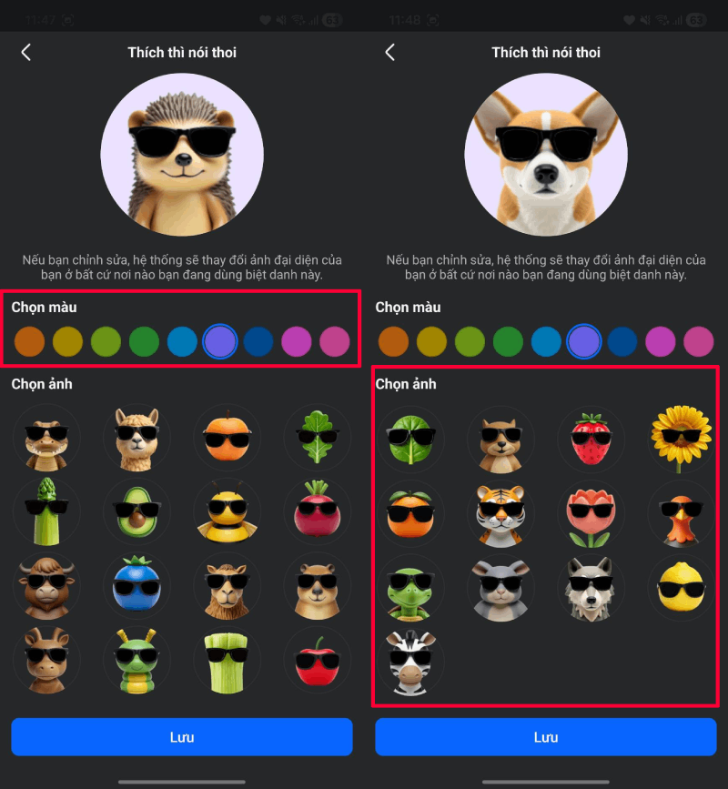 Bạn sẽ thấy nhiều tùy chọn ảnh đại diện đa dạng.