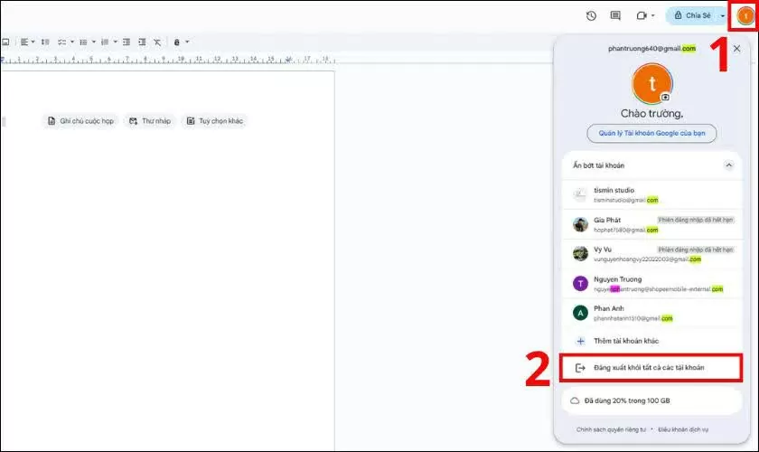 Ẩn danh trên Google Docs bằng cách đăng xuất tài khoản.