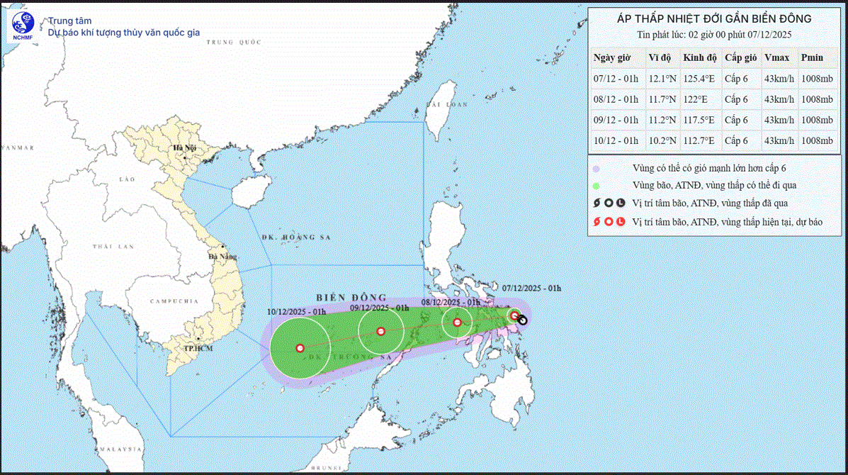 Áp thấp nhiệt đới trên Biển Đông, di chuyển theo hướng Tây Tây Bắc Áp thấp nhiệt đới trên Biển Đông, di chuyển theo hướng Tây Tây Bắc