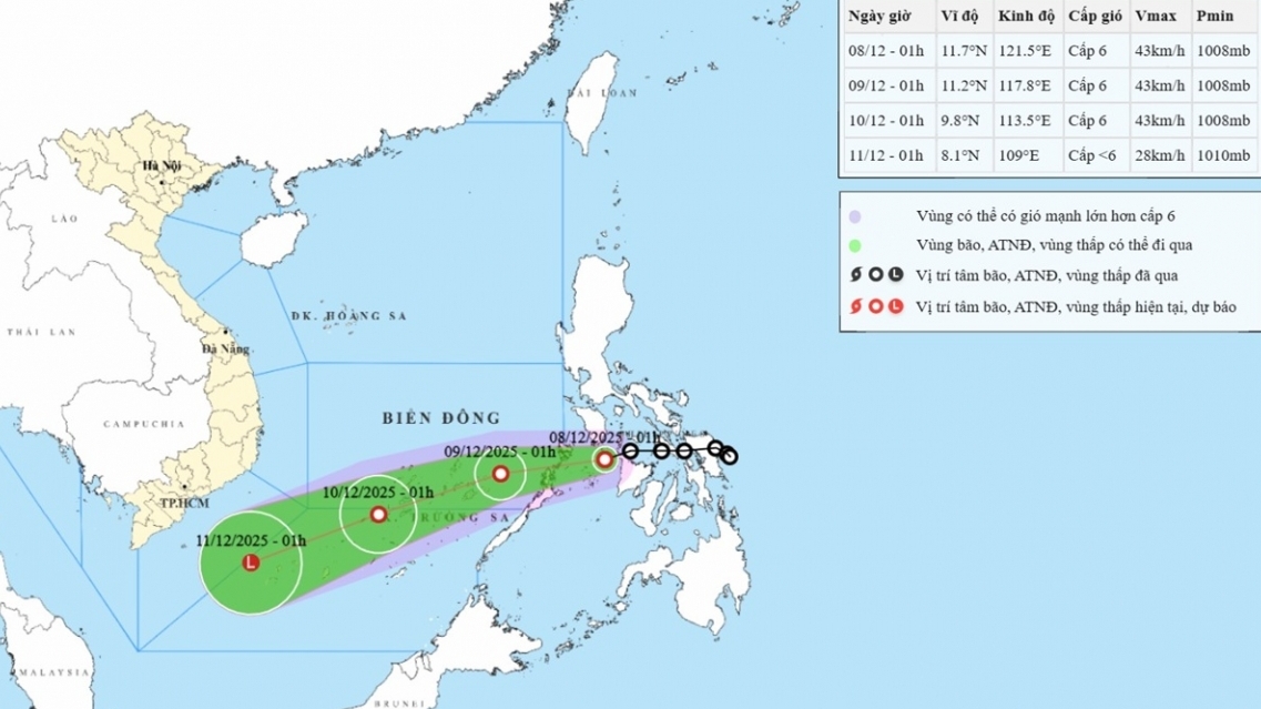 Áp thấp nhiệt đới trên vùng ven biển phía Tây miền Trung Philippnes, di chuyển theo hướng Tây Tây Nam, khả năng đi vào Biển Đông