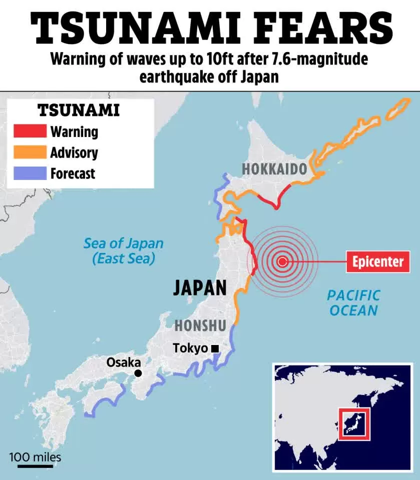 Động đất lớn ở Nhật Bản: Nguy cơ sóng thần 3m; cảnh báo hàng loạt dư chấn lớn những ngày tới