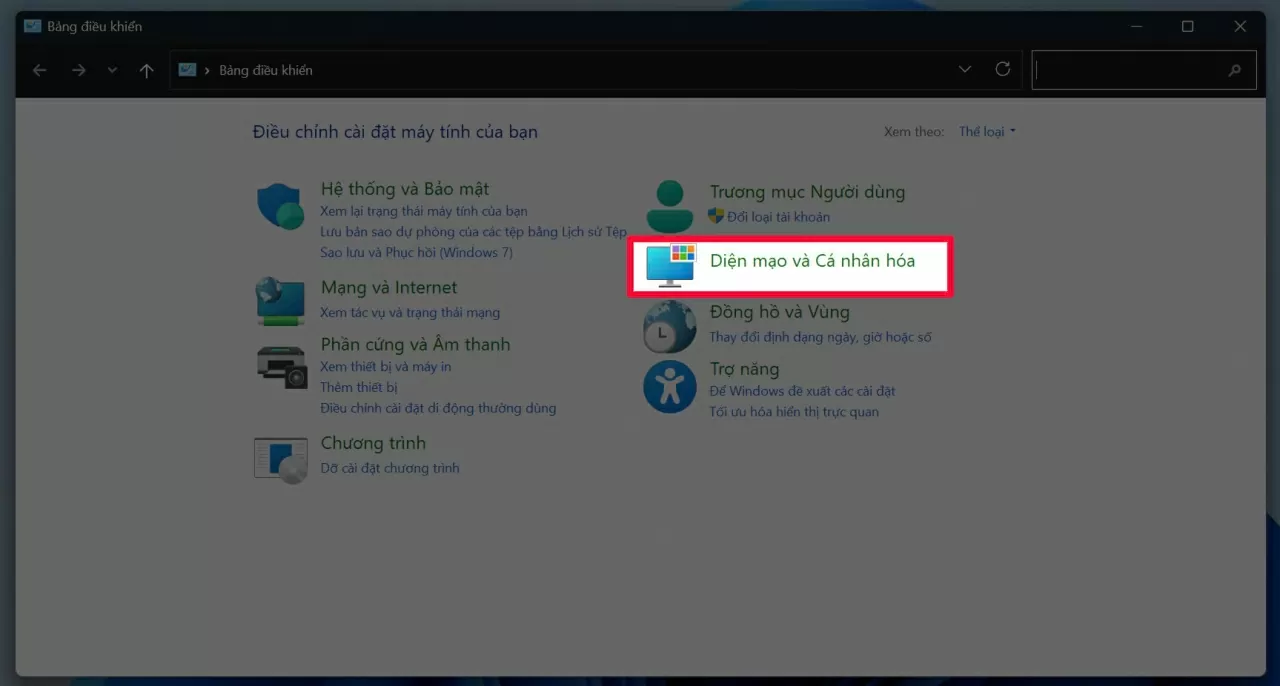 Chọn Giao diện và Cá nhân hóa, sau đó vào Phông chữ.