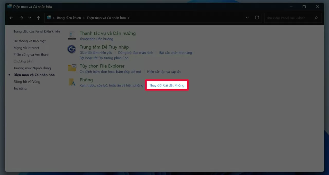 Ở phía bên phải, nhấn Cài đặt phông chữ.
