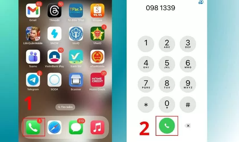 Mở ứng dụng Điện thoại và thực hiện hoặc nhận cuộc gọi.