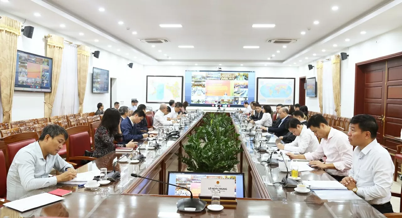 Điểm cầu Bộ Ngoại giao tham dự Hội nghị dưới hình thức trực tuyến. (Ảnh: Thành Long)