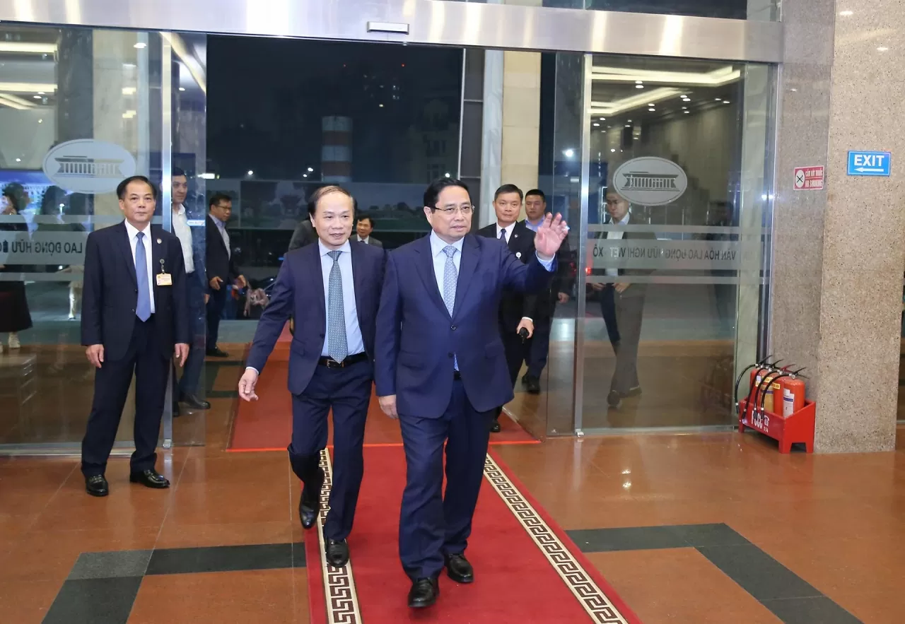 Thủ tướng Chính phủ Phạm Minh Chính dự và phát biểu tại Lễ trao Giải thưởng toàn quốc về thông tin đối ngoại lần thứ XI năm 2025. (Ảnh: Thành Long)