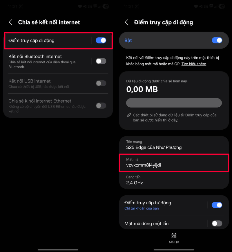 Bật Điểm truy cập di động, vào mục Điểm truy cập di động. Bật Điểm truy cập di động, vào mục Điểm truy cập di động.