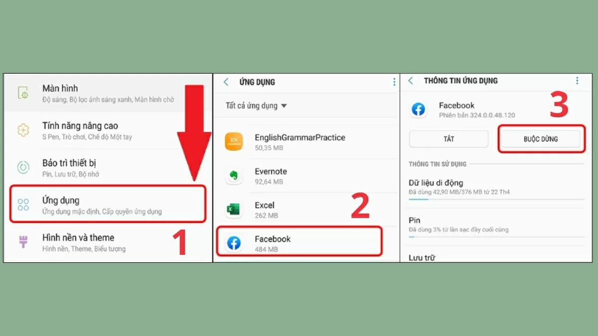 Nhấn vào Buộc dừng để ngăn ứng dụng chạy nền. Nhấn vào Buộc dừng để ngăn ứng dụng chạy nền.