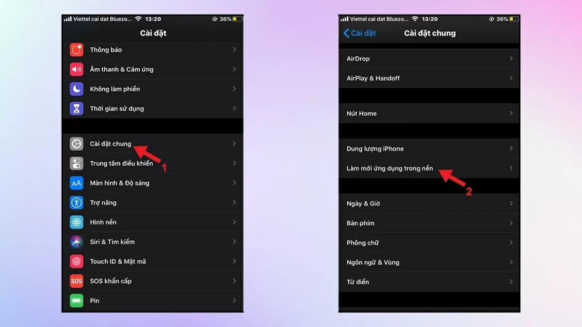 Lướt xuống và nhấn vào Làm mới ứng dụng trong nền.