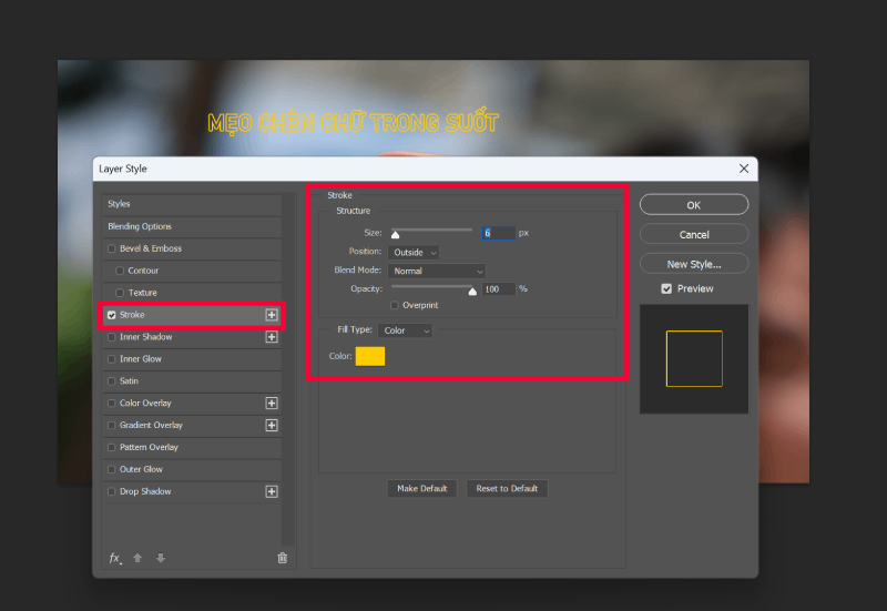 Vì chữ đã trở nên trong suốt, bạn cần tạo viền để thấy chữ rõ.