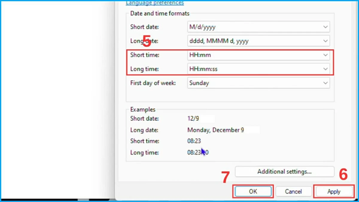 Chuyển sang định dạng 24 giờ và lưu.