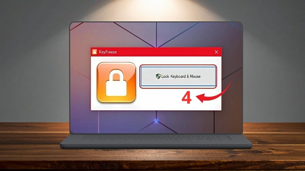 Mở KeyFreeze, bấm Lock Keyboard & Mouse để khóa cả bàn phím lẫn chuột.