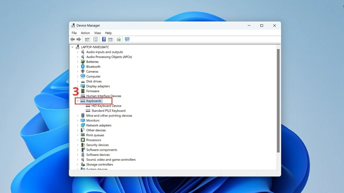 Tìm và mở rộng mục Keyboards. Tìm và mở rộng mục Keyboards.