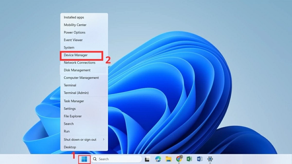 hấp chuột phải vào nút Start → chọn Device Manager.. hấp chuột phải vào nút Start → chọn Device Manager..